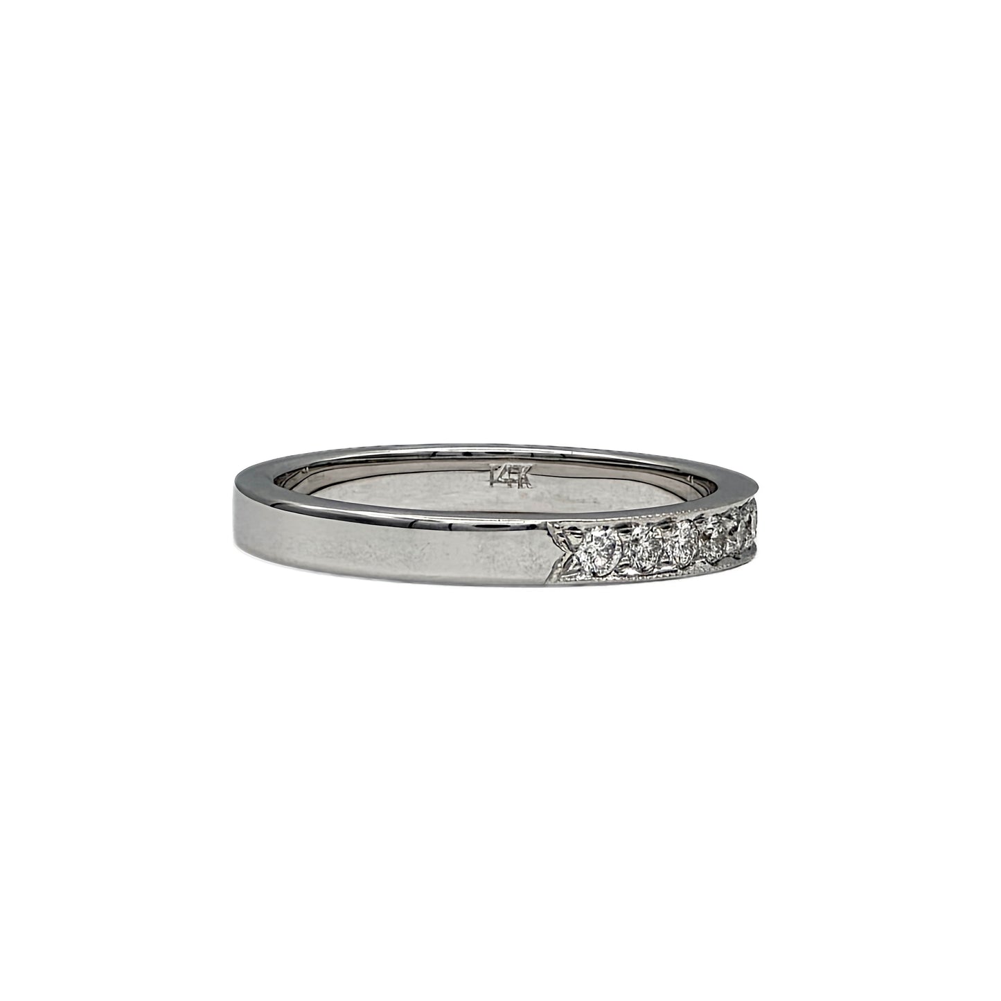 14K white gold bead set wedding band