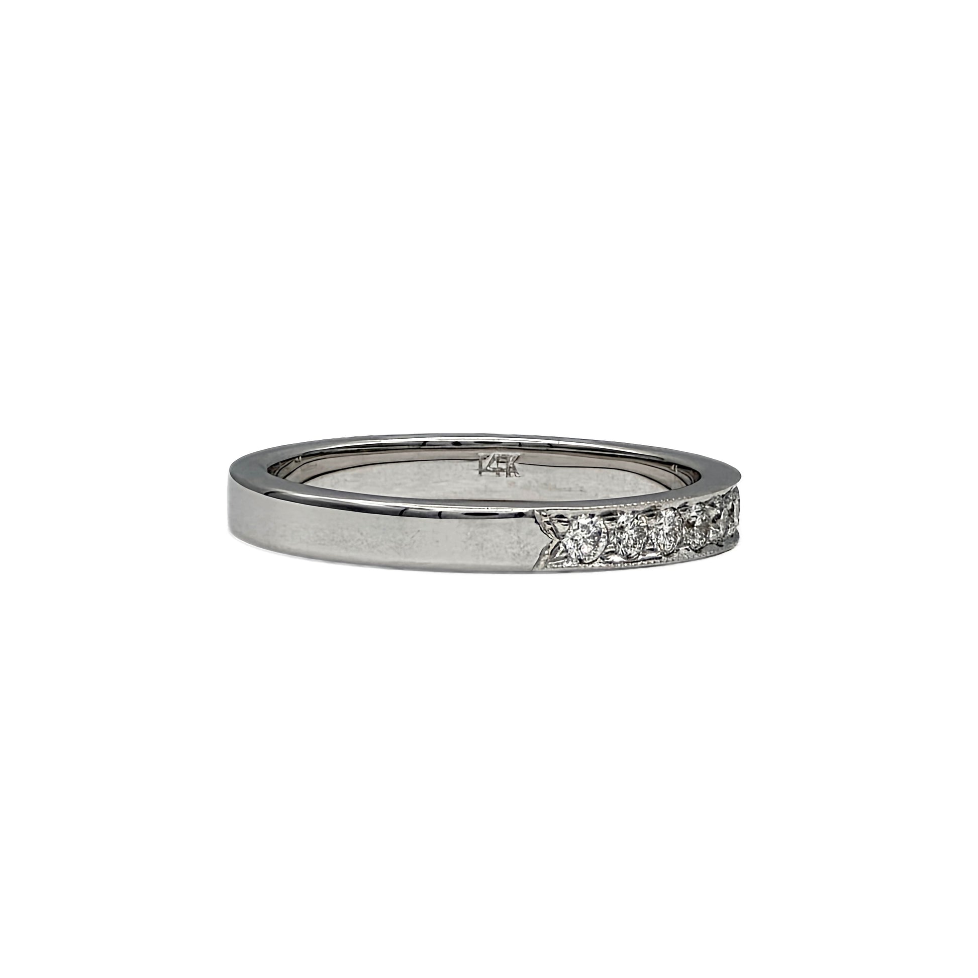 14K white gold bead set wedding band