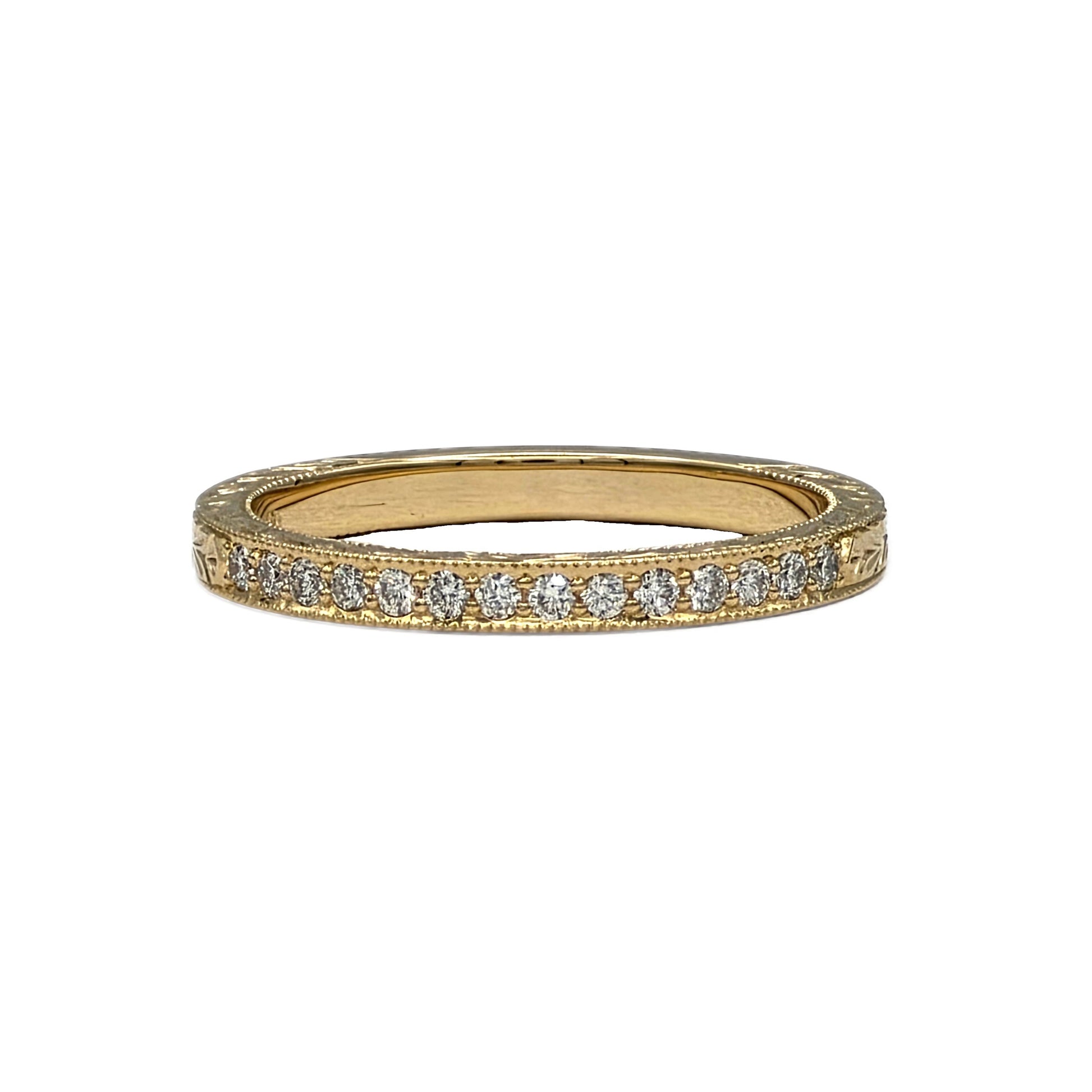 18K yellow gold hand engraved diamond band