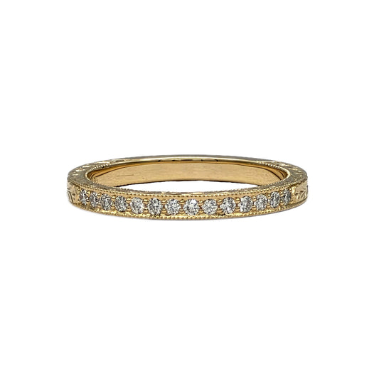 18K yellow gold hand engraved diamond band