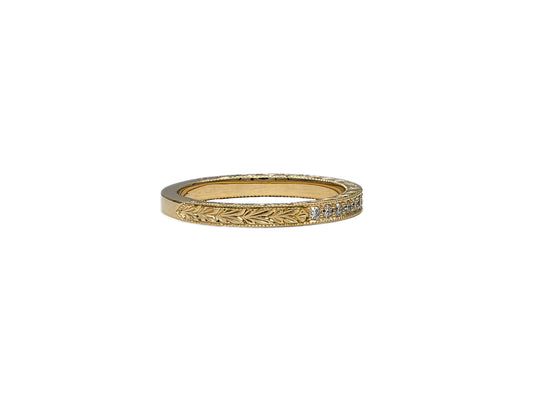 18K yellow gold hand engraved diamond band