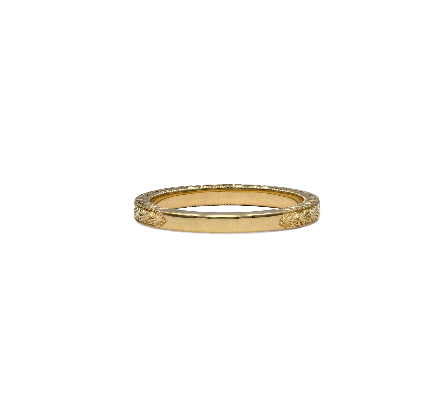 18K yellow gold hand engraved diamond band