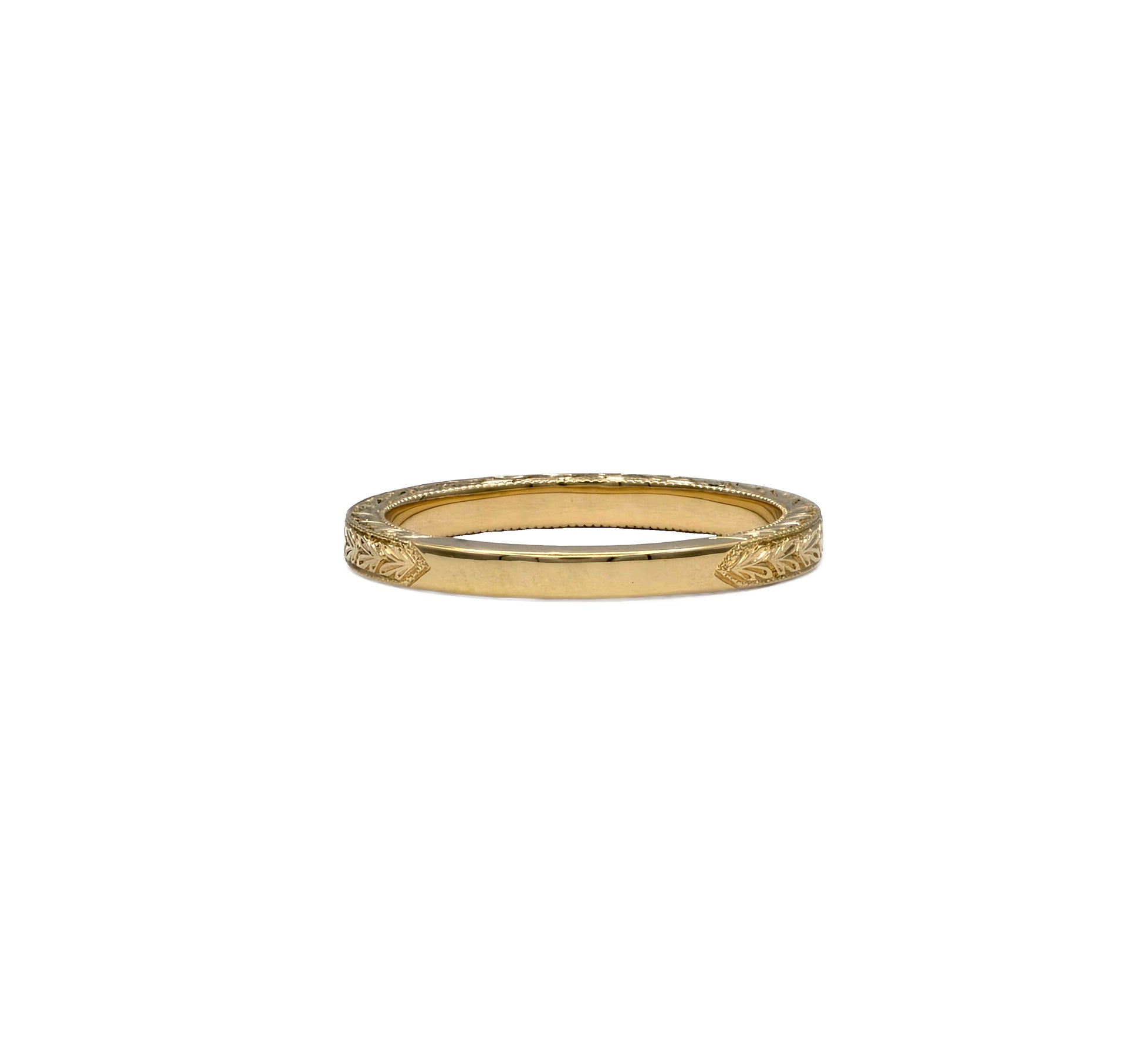 18K yellow gold hand engraved diamond band