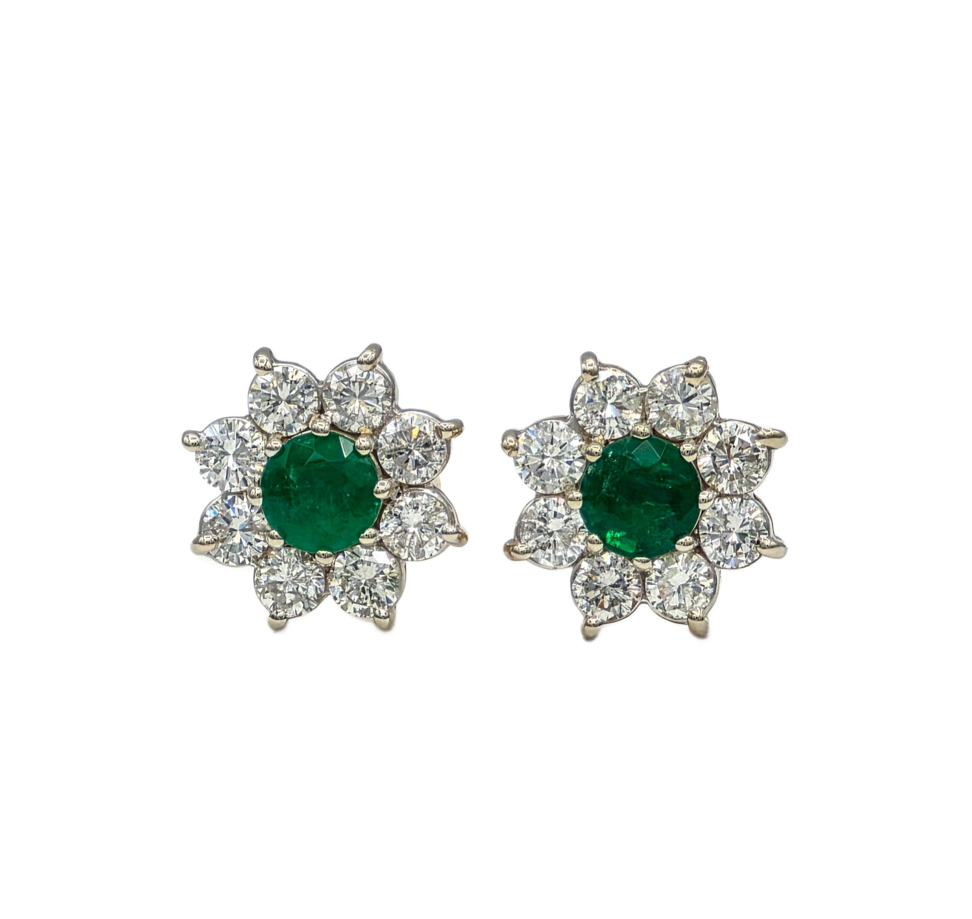 Emerald and Diamond Earrings in 14K Gold