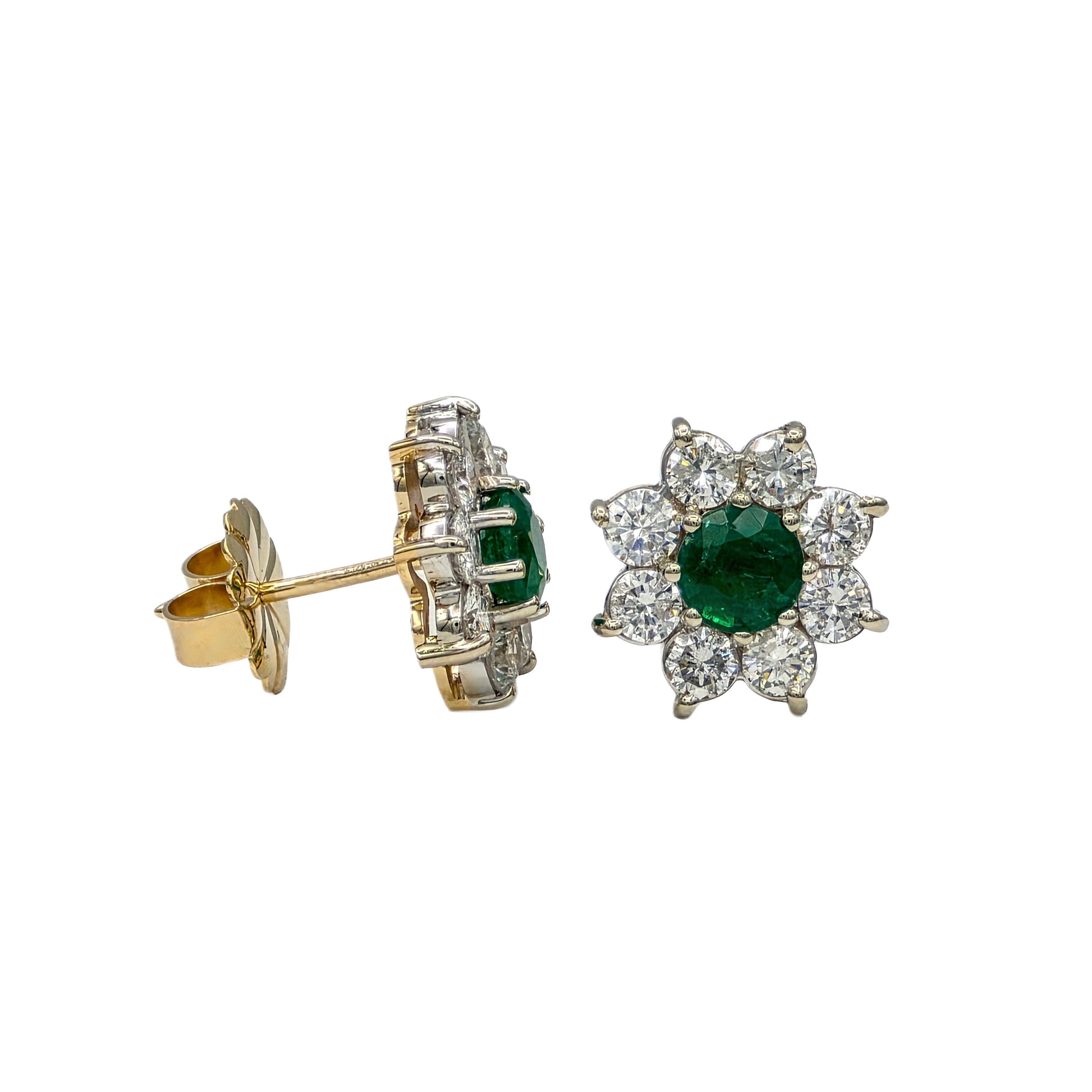 Emerald and Diamond Earrings in 14K Gold