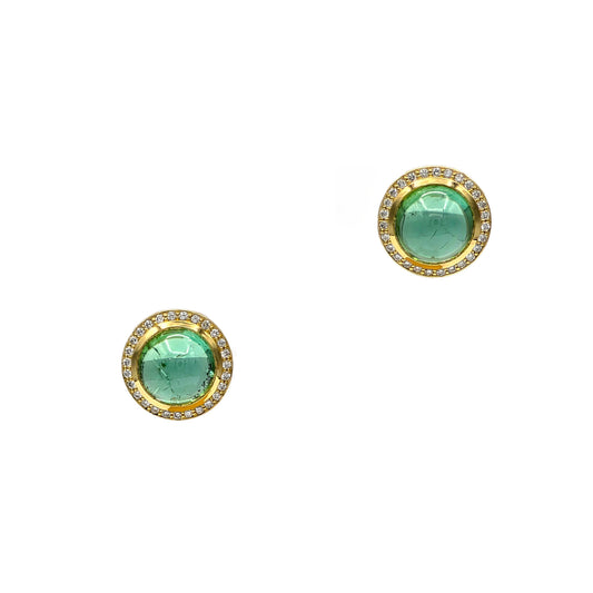 Green Tourmaline and Diamond Earrings in 18K Yellow Gold
