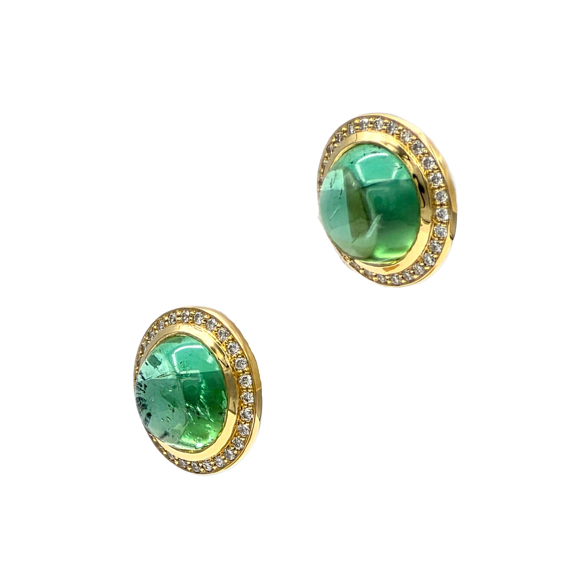 Green Tourmaline and Diamond Earrings in 18K Yellow Gold