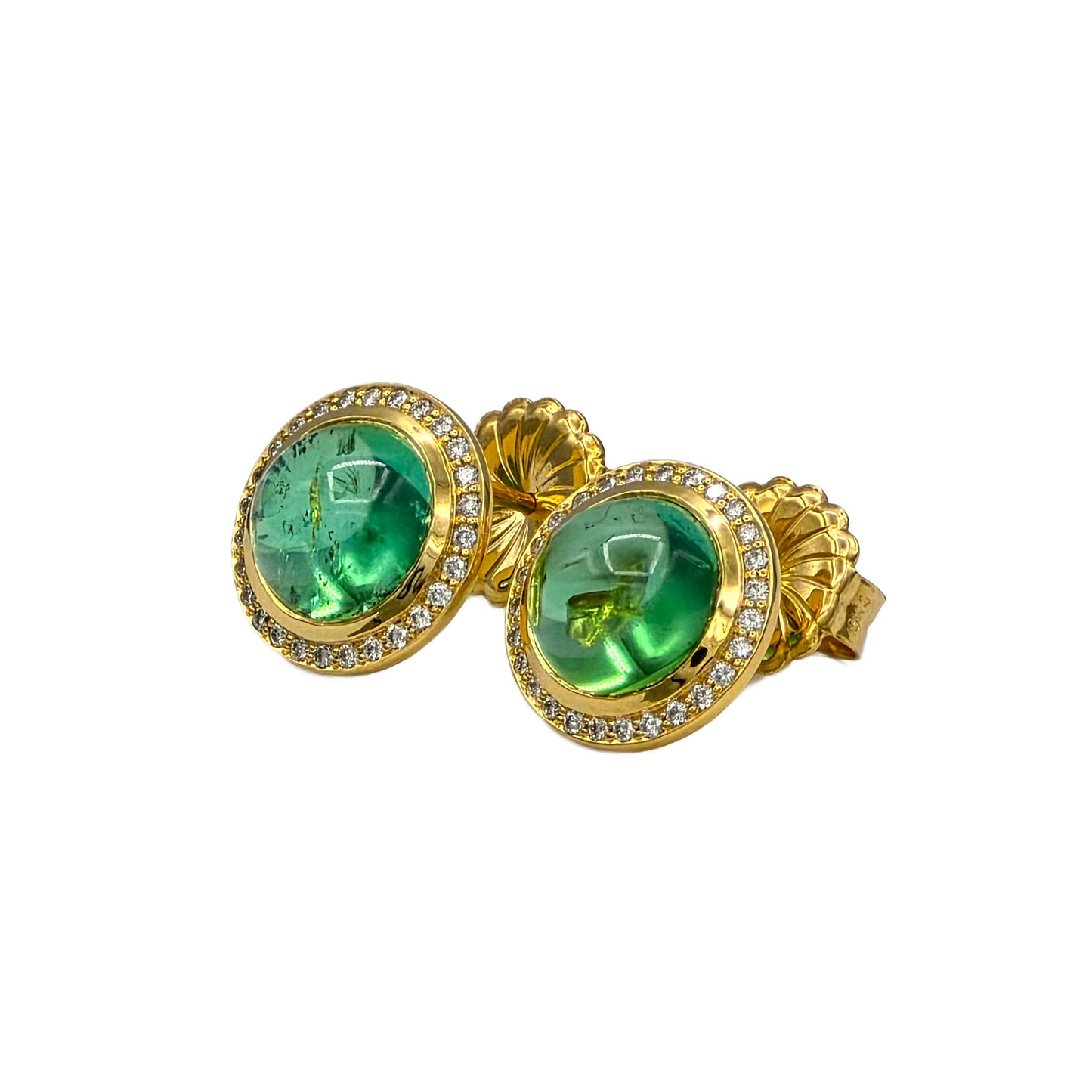 Green Tourmaline and Diamond Earrings in 18K Yellow Gold