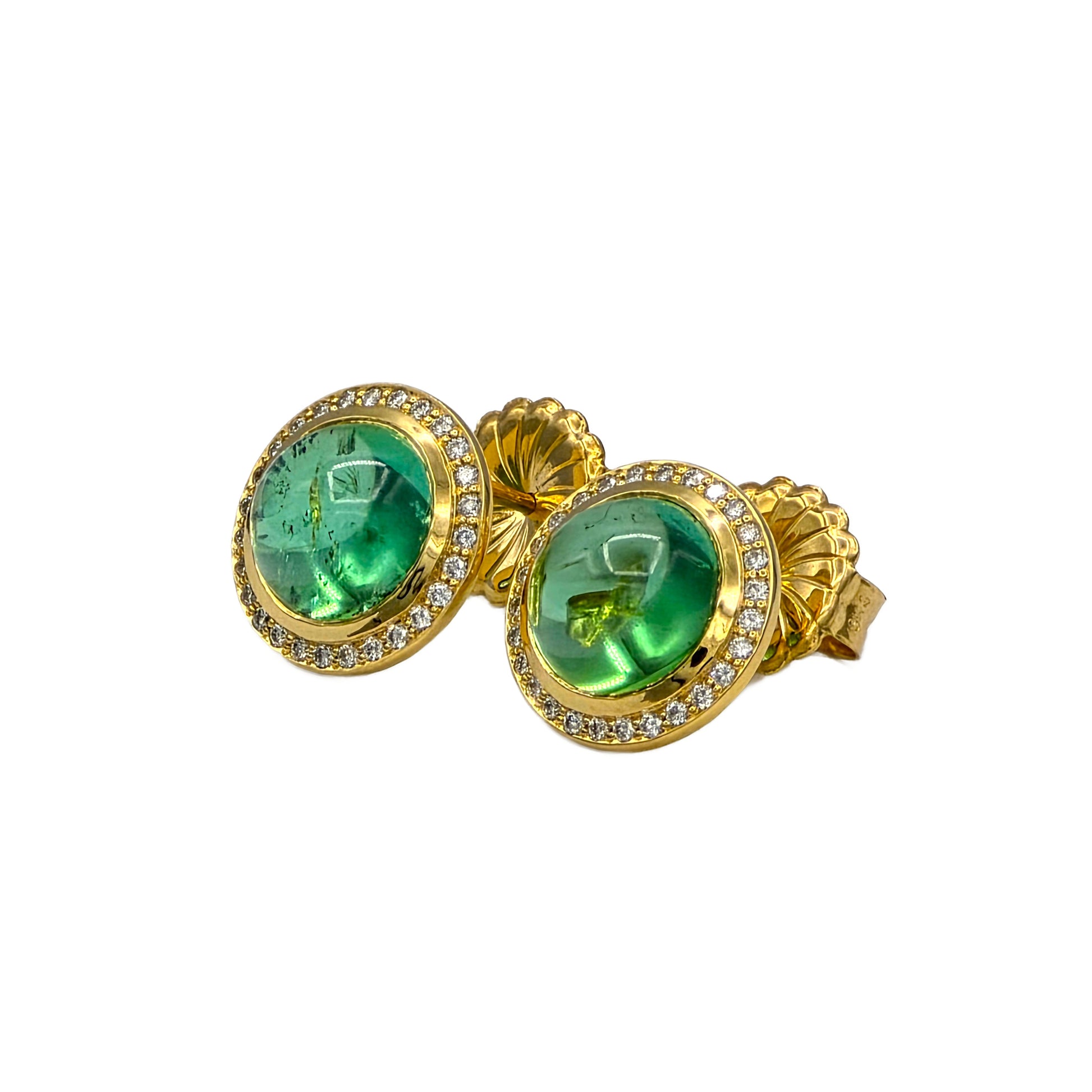 Green Tourmaline and Diamond Earrings in 18K Yellow Gold