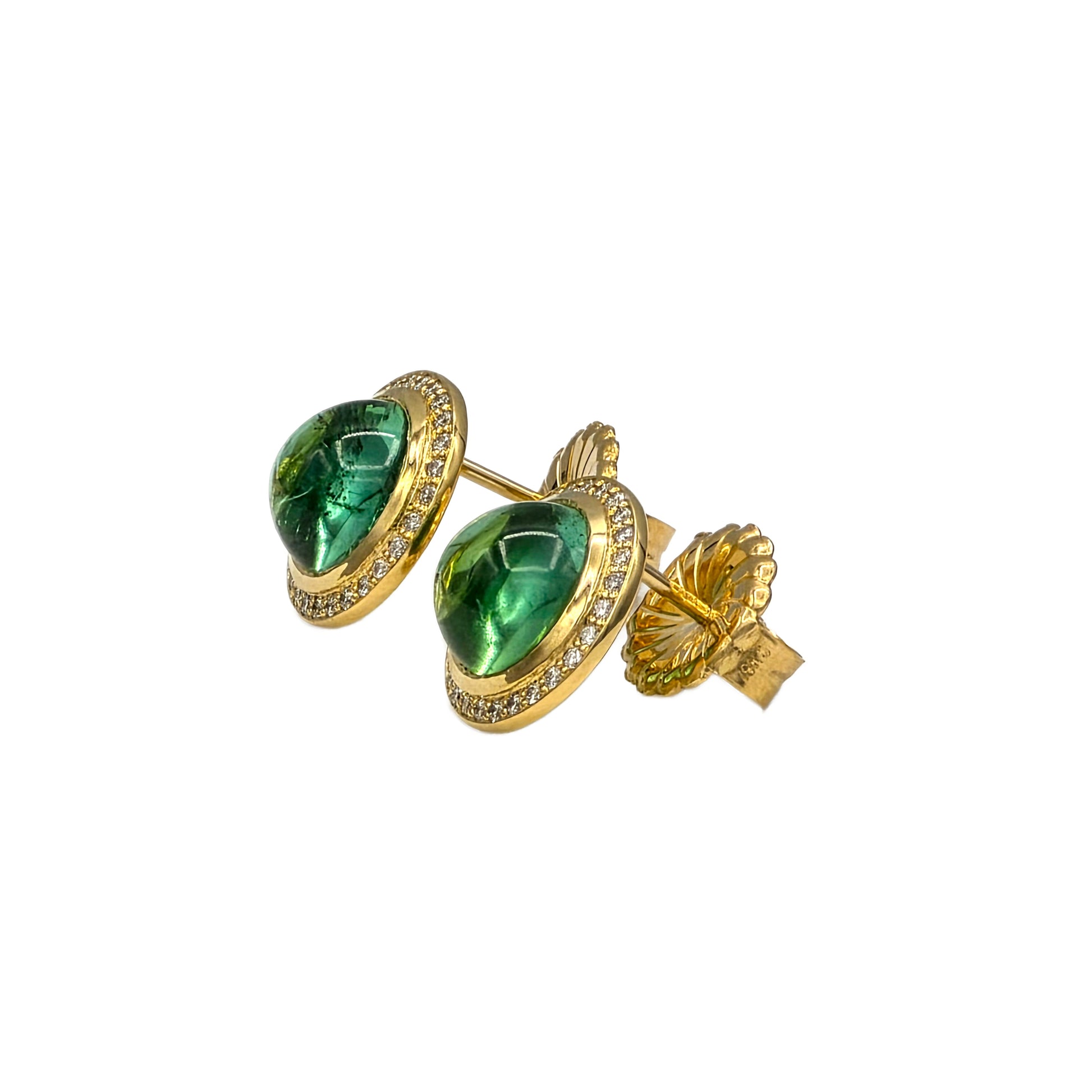 Green Tourmaline and Diamond Earrings in 18K Yellow Gold