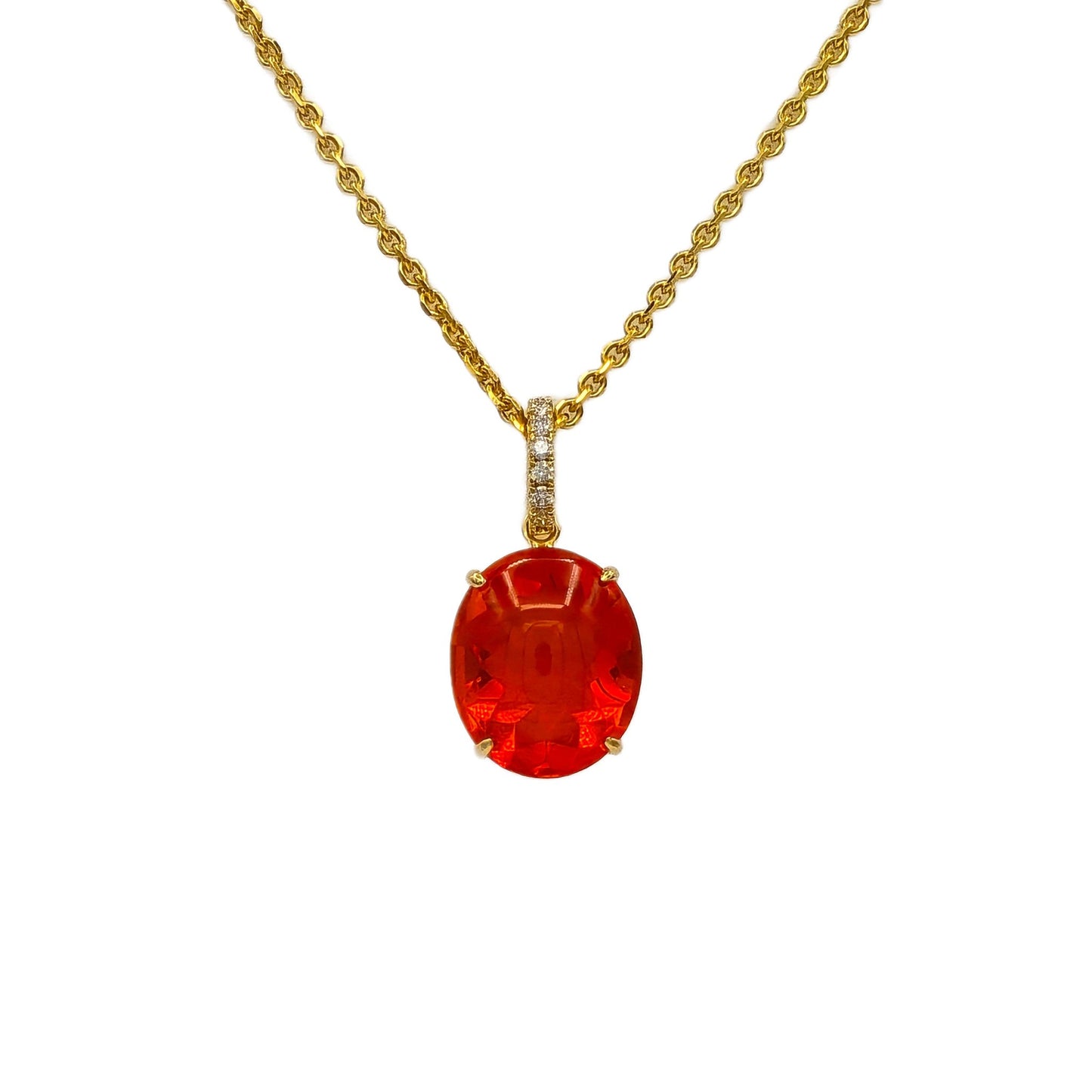 3.71 Carat Fire Opal and Diamond Pendant in 18K Yellow Gold