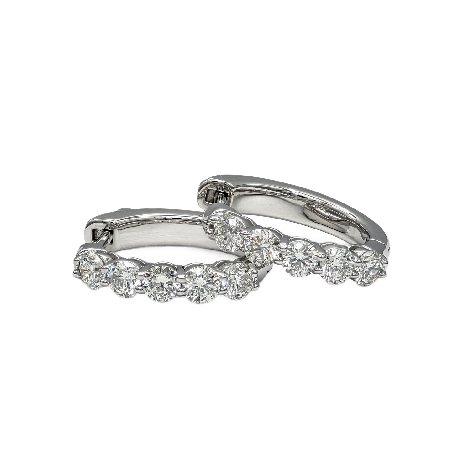 1.06 Carat Total Weight Round Diamond Hoop Earrings
