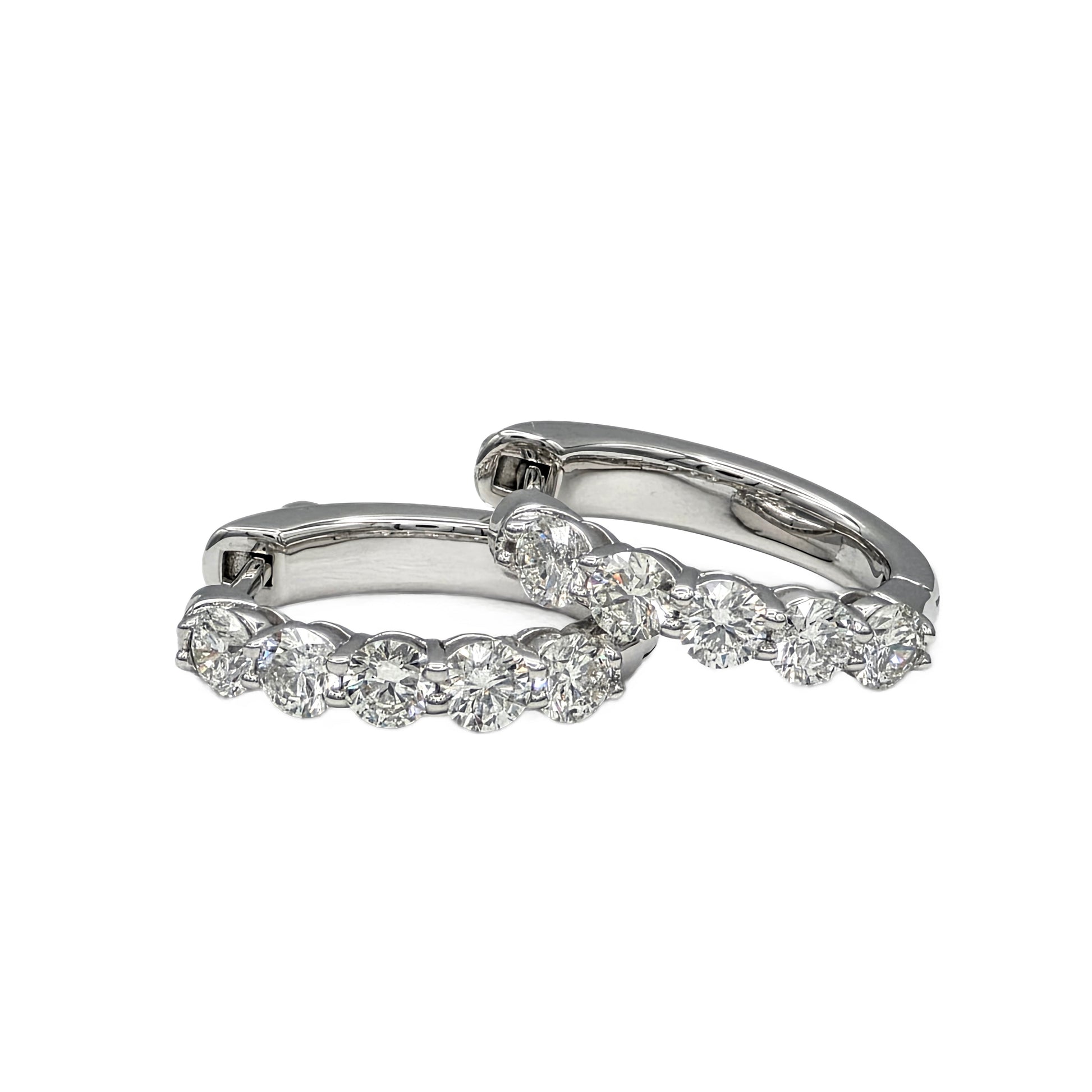 1.06 Carat Total Weight Round Diamond Hoop Earrings