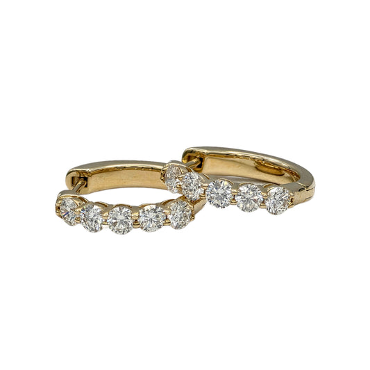 1.08 Carat Total Weight Diamond Huggie Hoop Earrings in 14K Yellow Gold