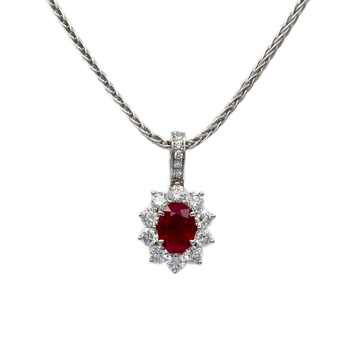 Handmade Burmese Ruby Oval Pendant in Platinum