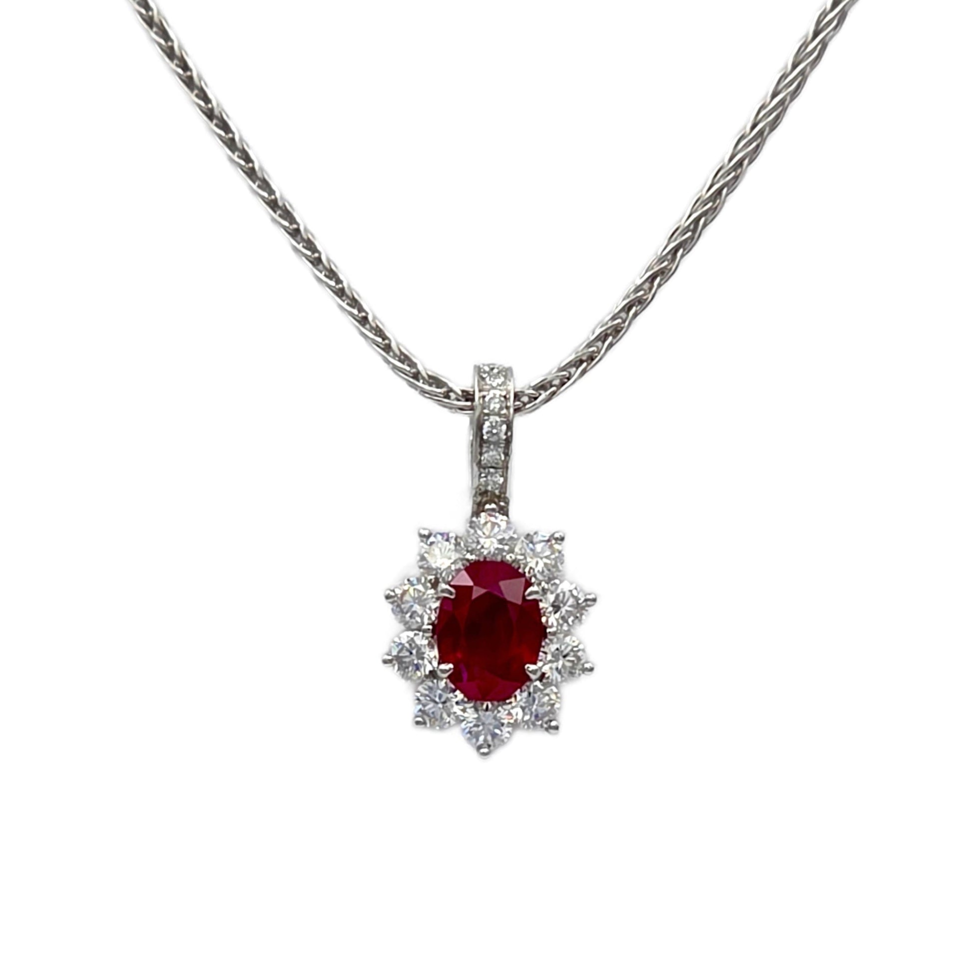 Handmade Burmese Ruby Oval Pendant in Platinum