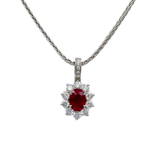 Handmade Burmese Ruby Oval Pendant in Platinum