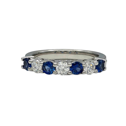 Blue sapphire and Diamond Band in platinum