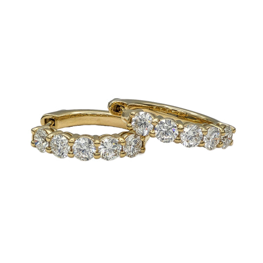 2.32 Carat Total Weight Diamond Hoop Earrings in 18K Yellow Gold