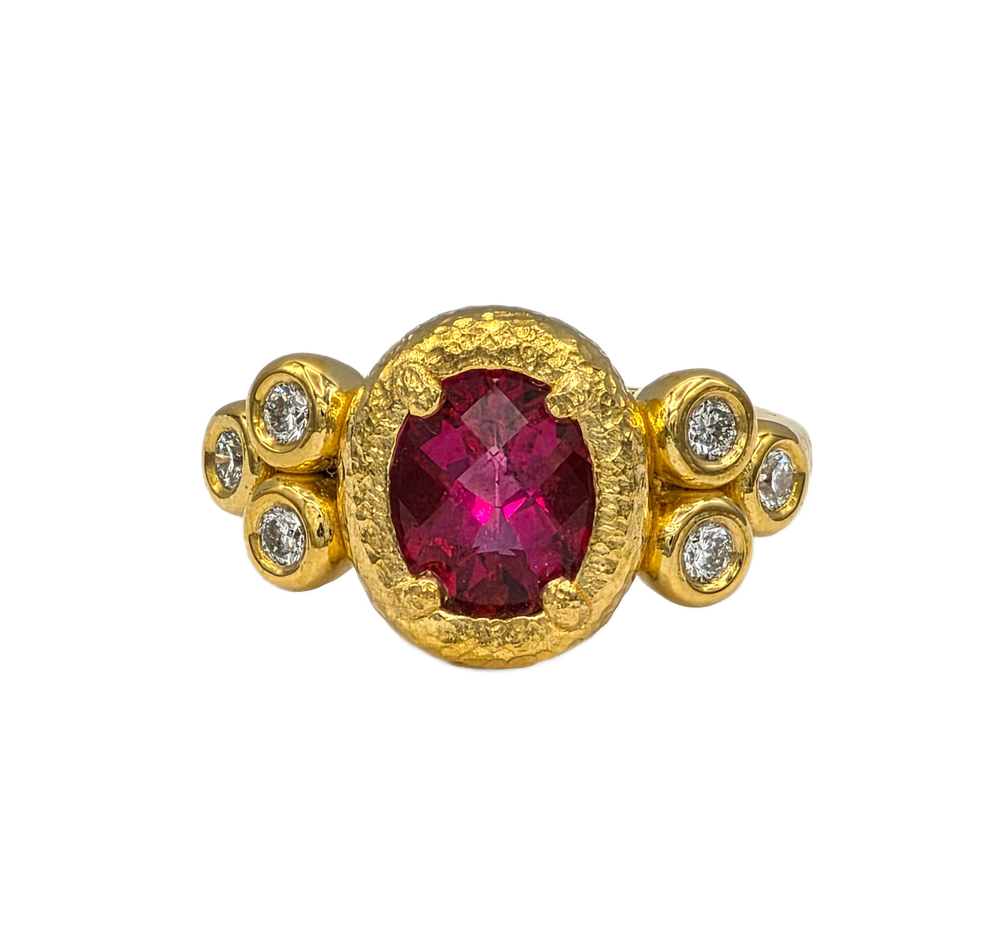 Rubellite Tourmaline and Diamond Ring in 22K yellow gold
