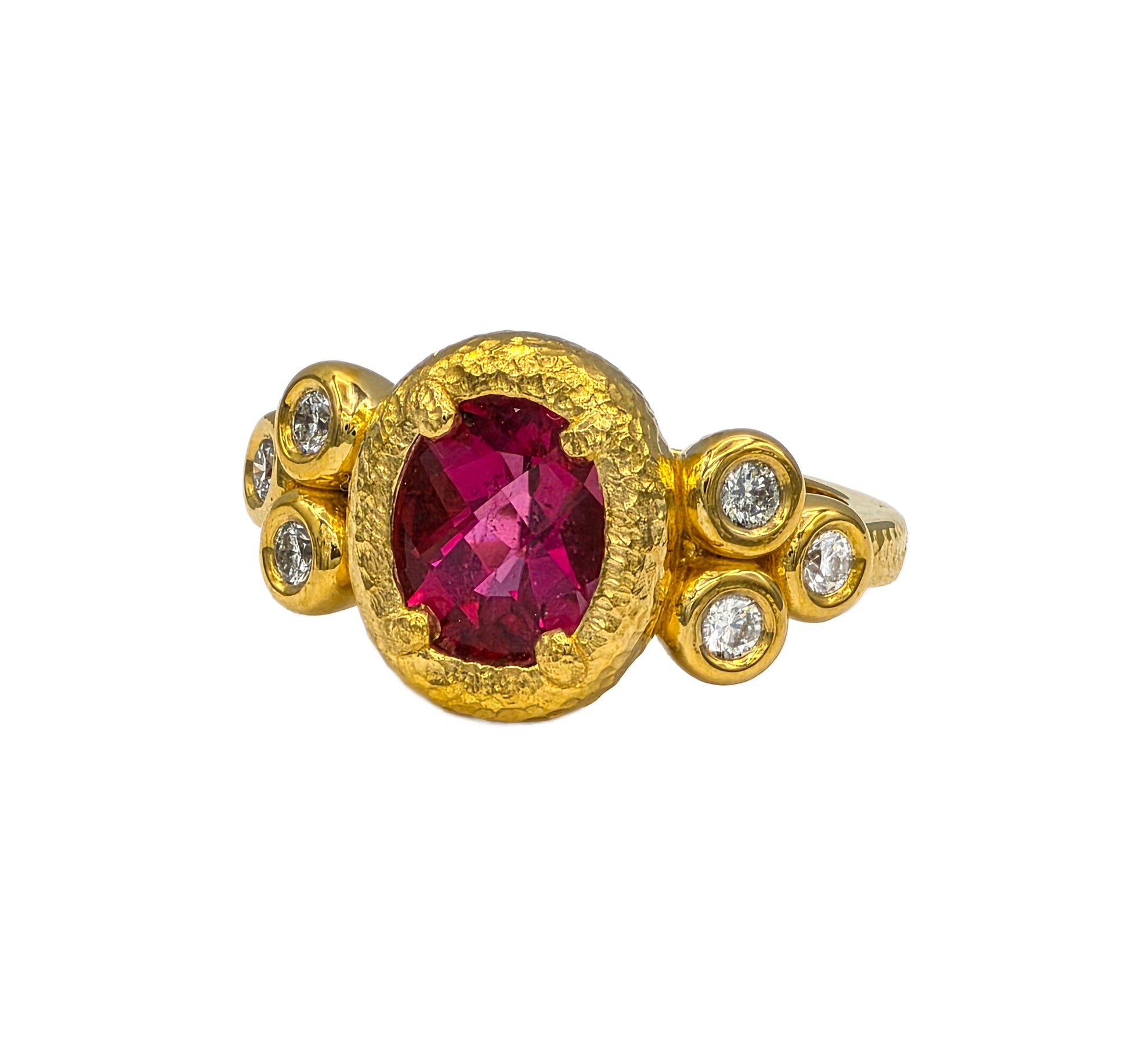 Rubellite Tourmaline and Diamond Ring in 22K yellow gold