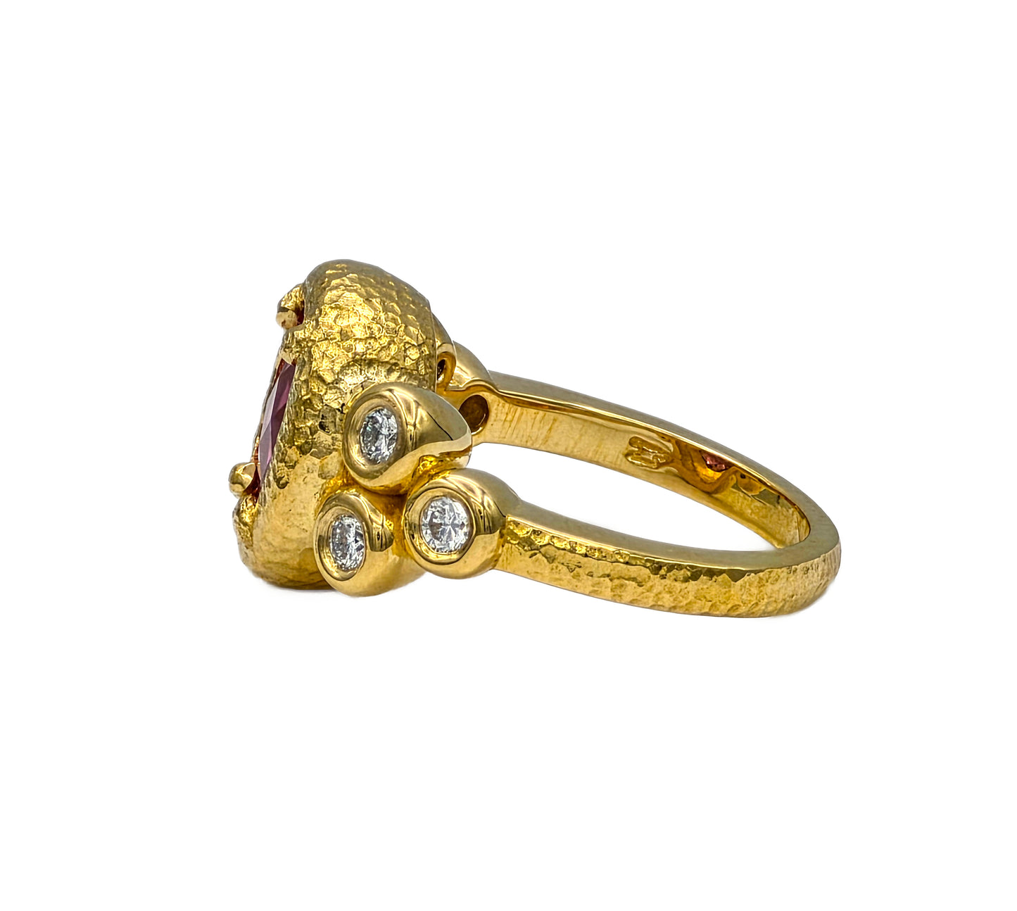 Rubellite Tourmaline and Diamond Ring in 22K yellow gold