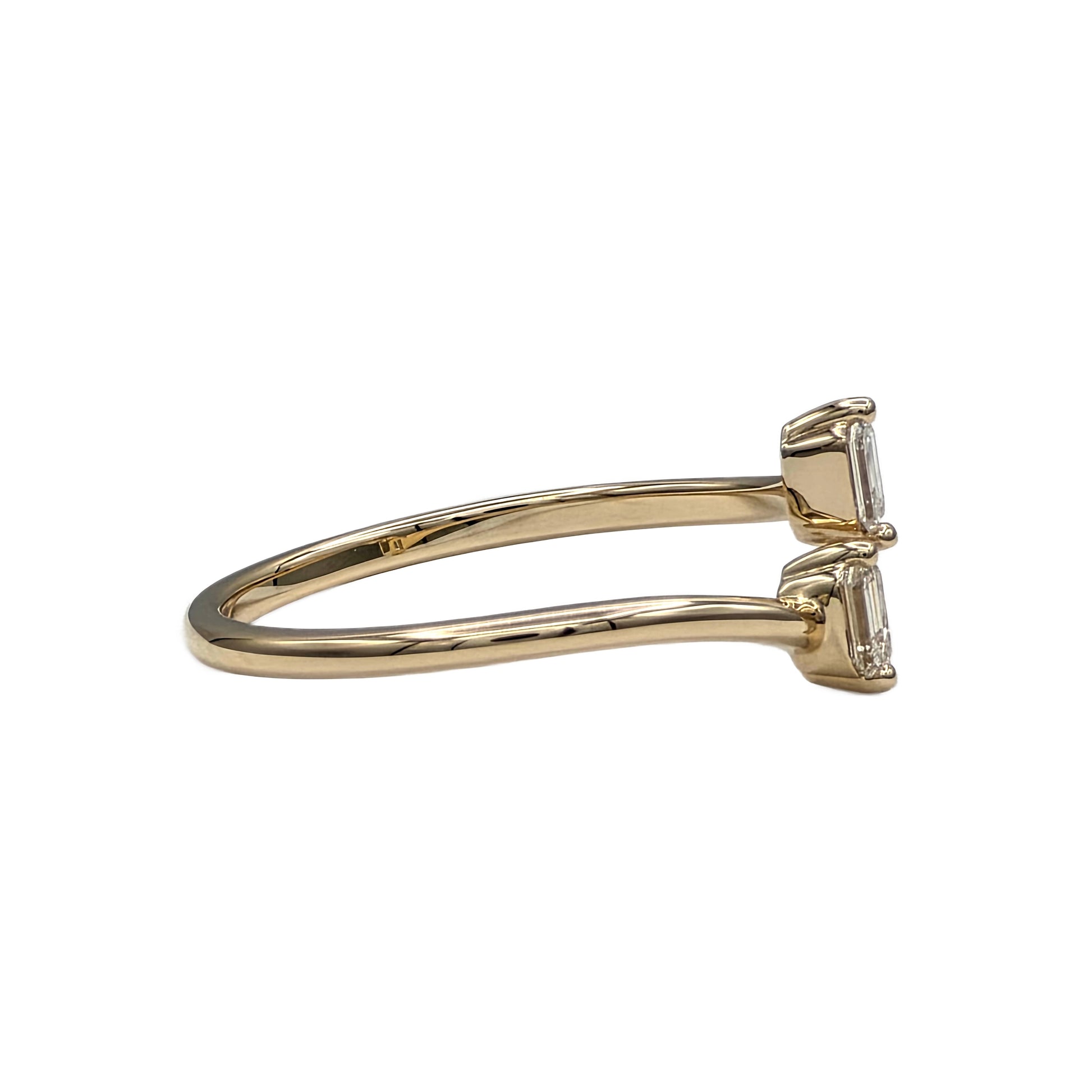 Bypass 14K Yellow Gold Ring with 2 emerald cut diamonds