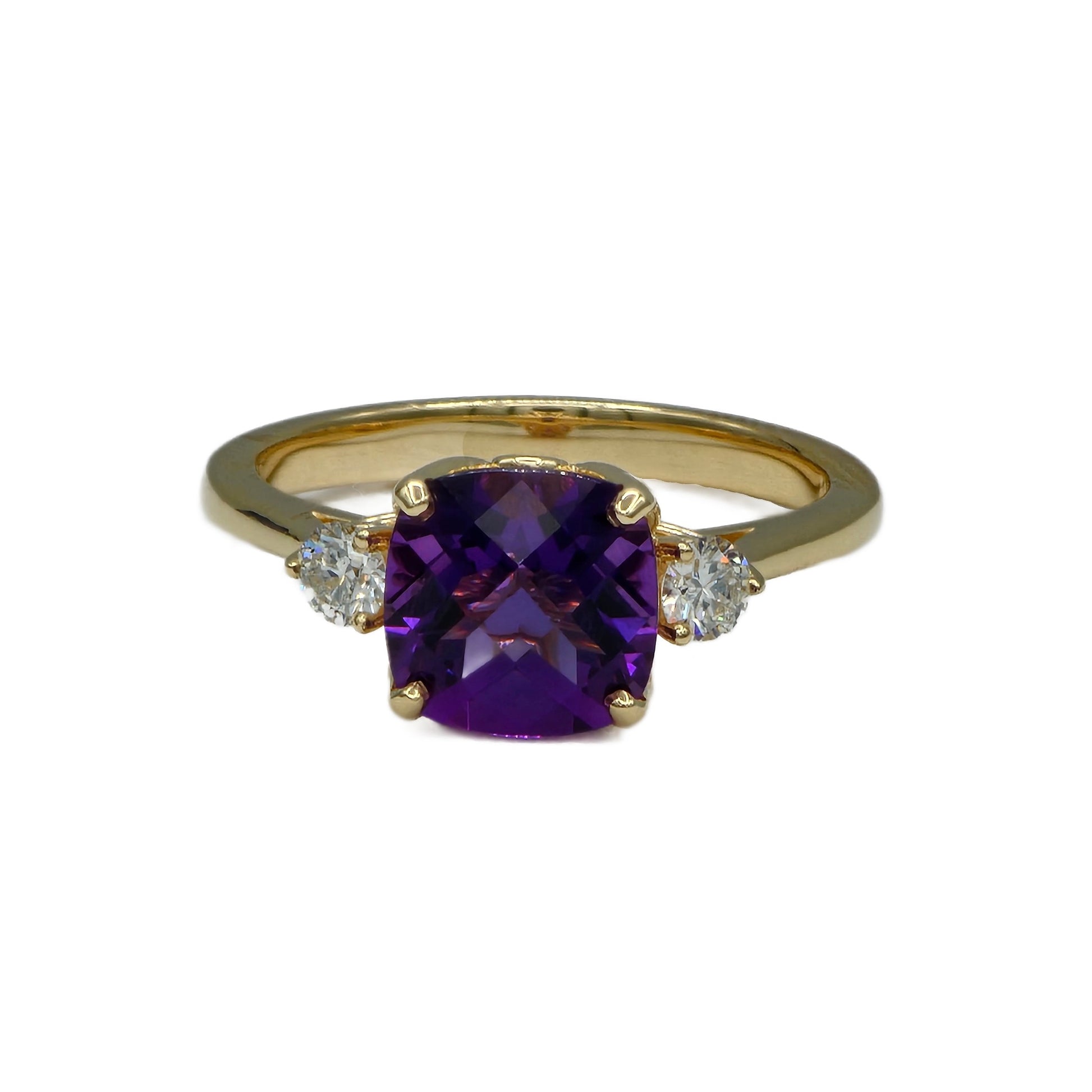 14K Yellow Gold Amethyst and Diamond Ring