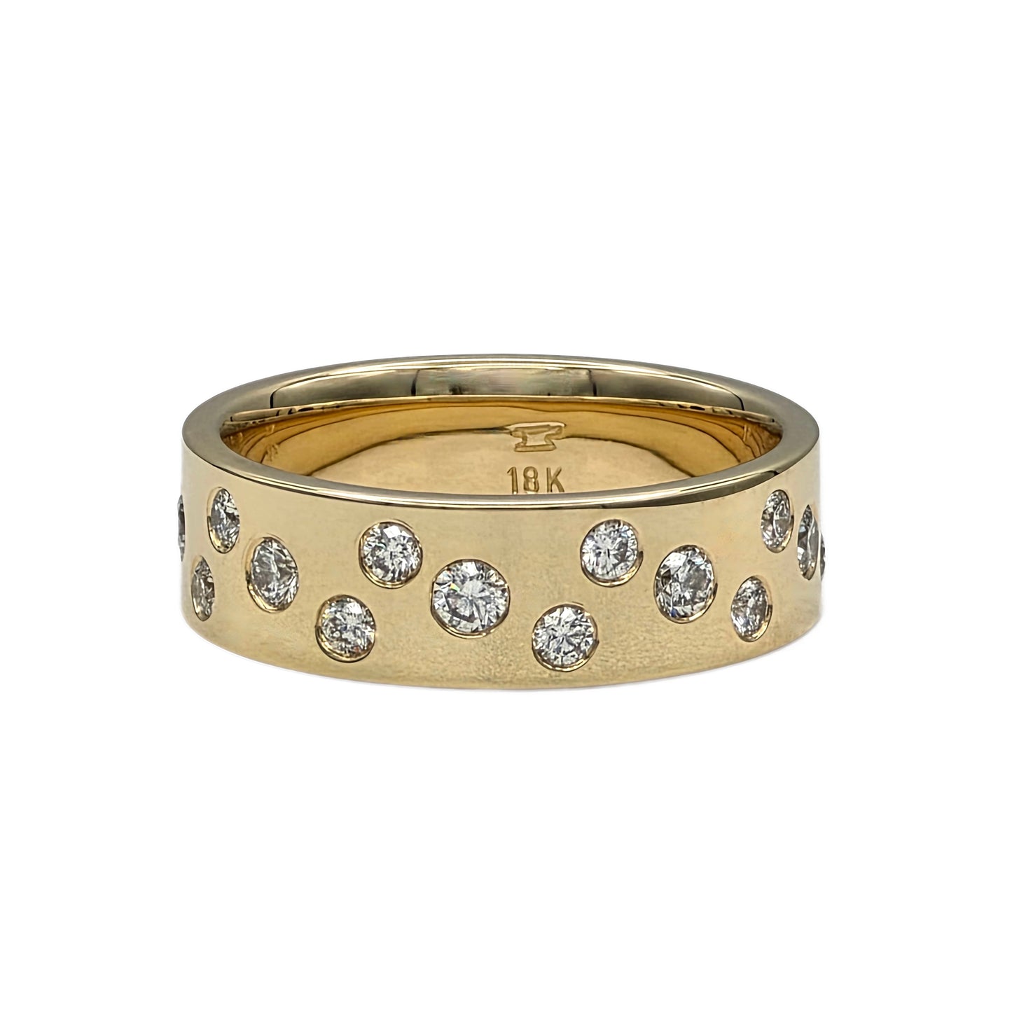 18K yellow gold bezel set round diamond band 5mm in width