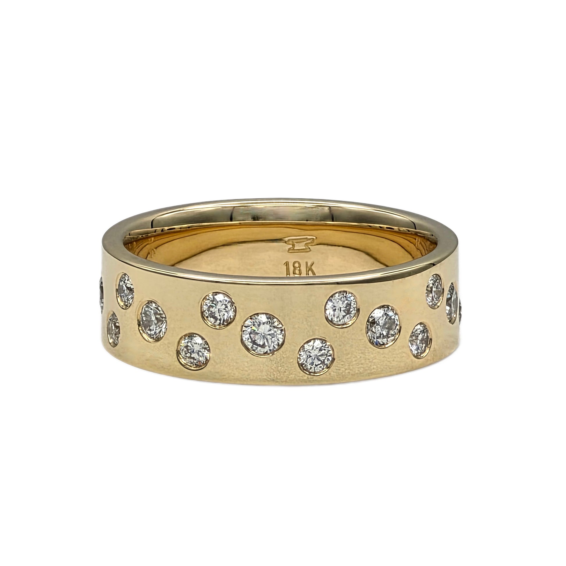 18K yellow gold bezel set round diamond band 5mm in width