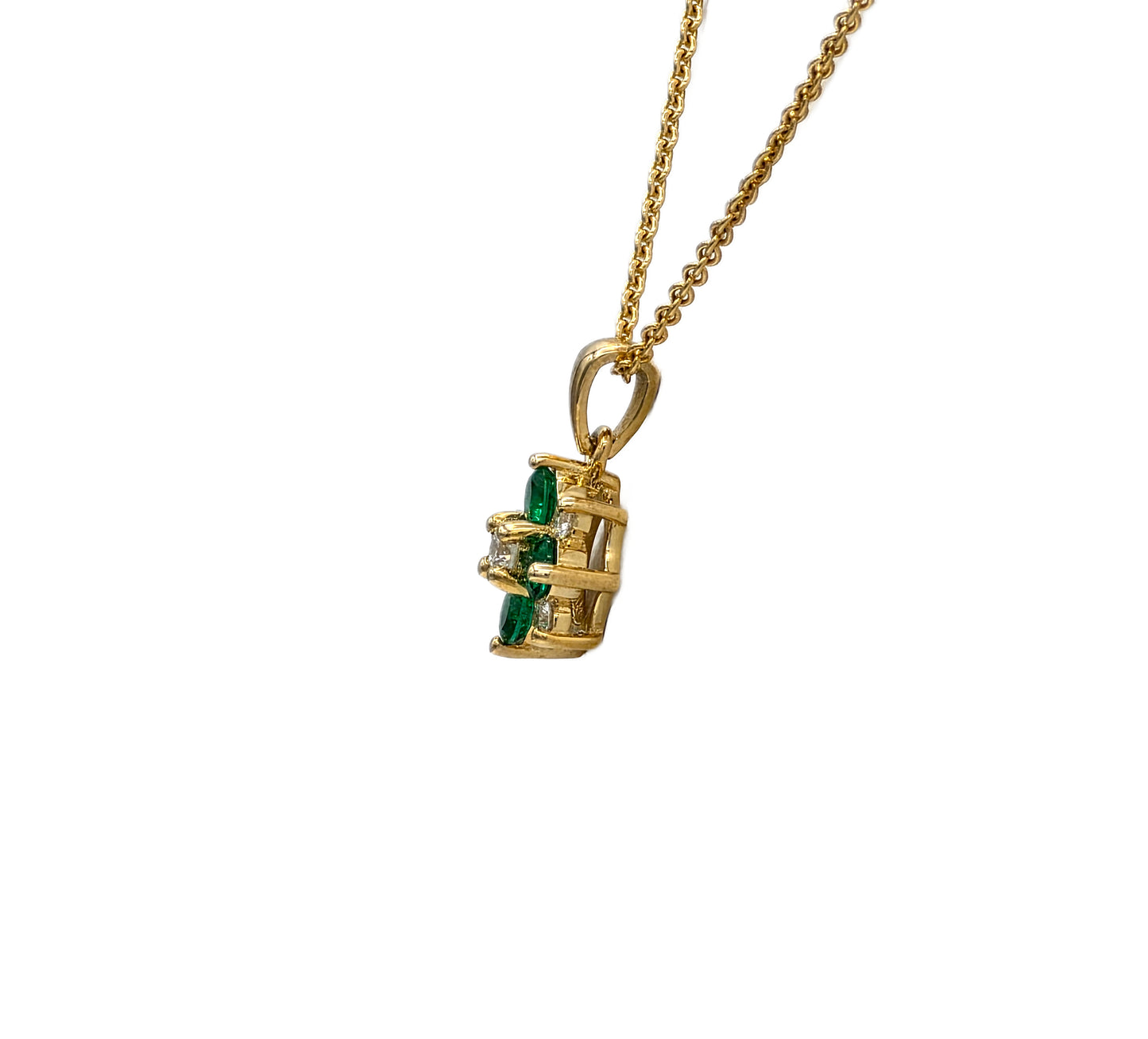 14K yellow gold emerald and diamond cluster pendant