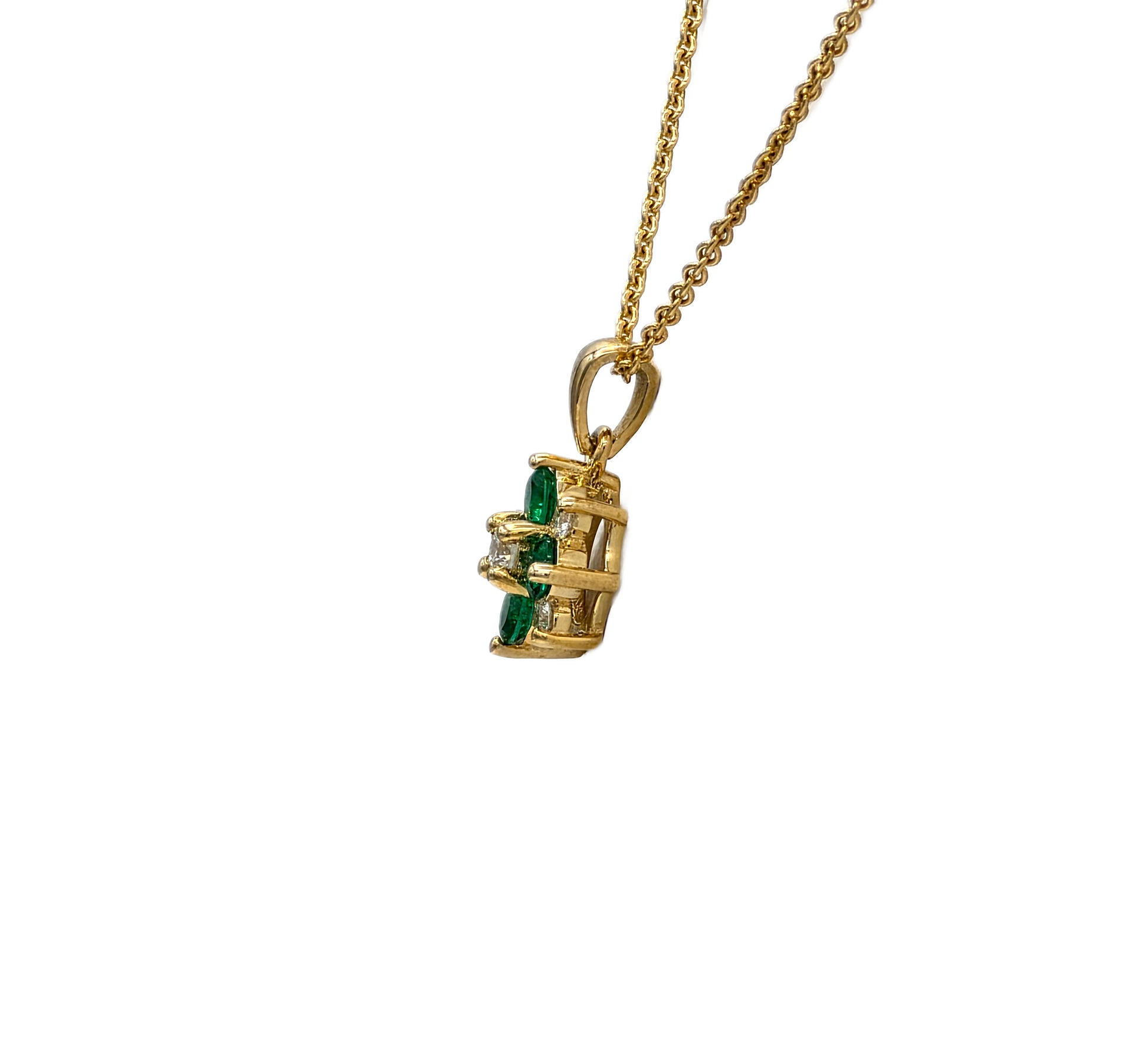 14K yellow gold emerald and diamond cluster pendant