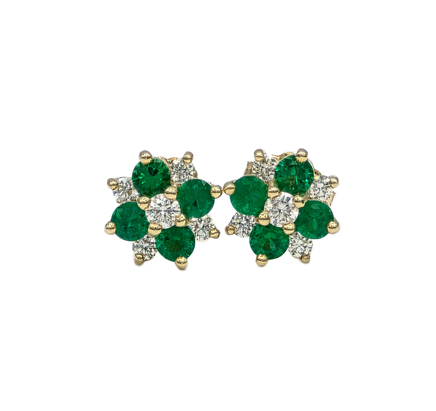14K Emerald and Diamond Cluster Earrings