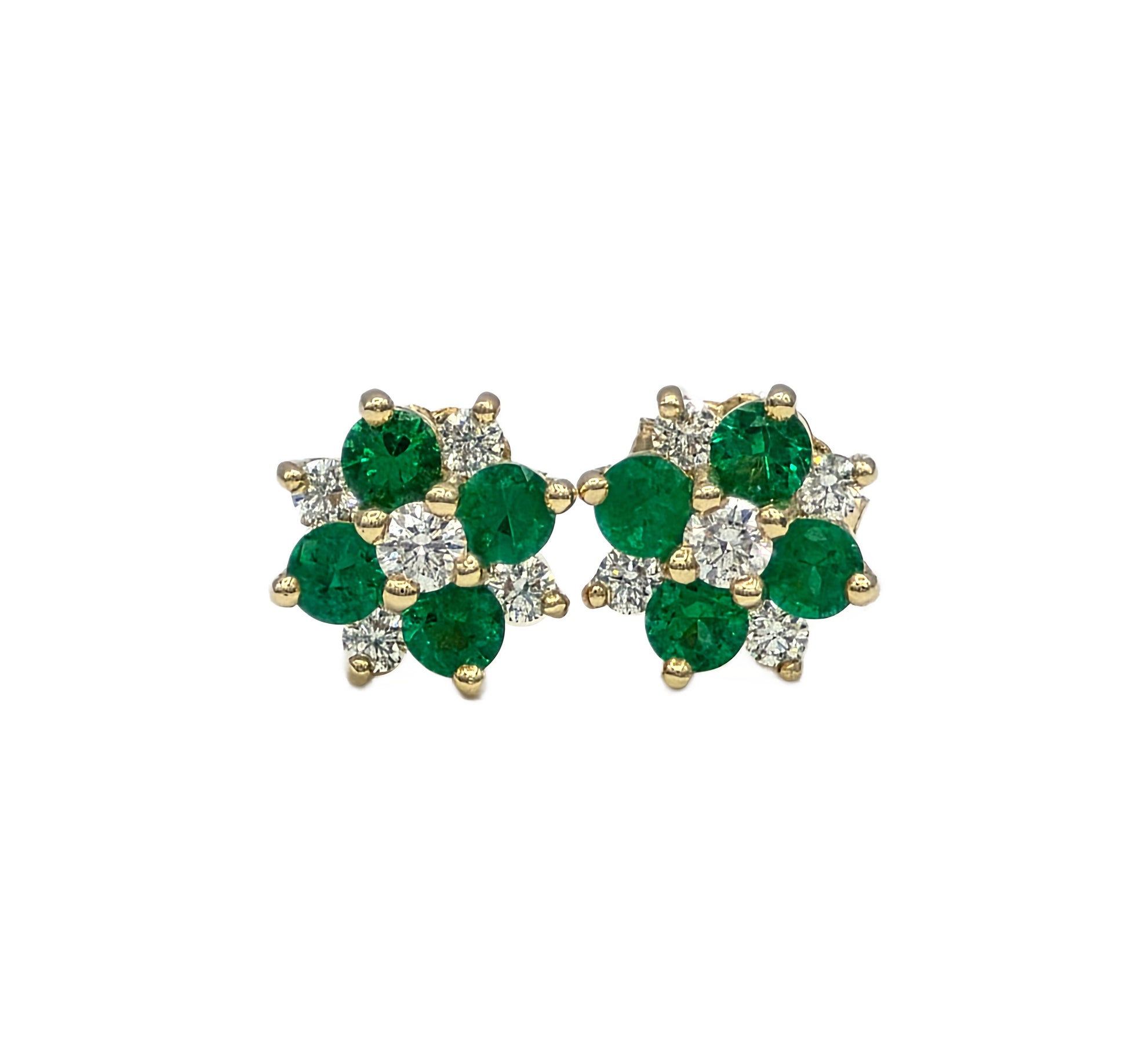 14K Emerald and Diamond Cluster Earrings
