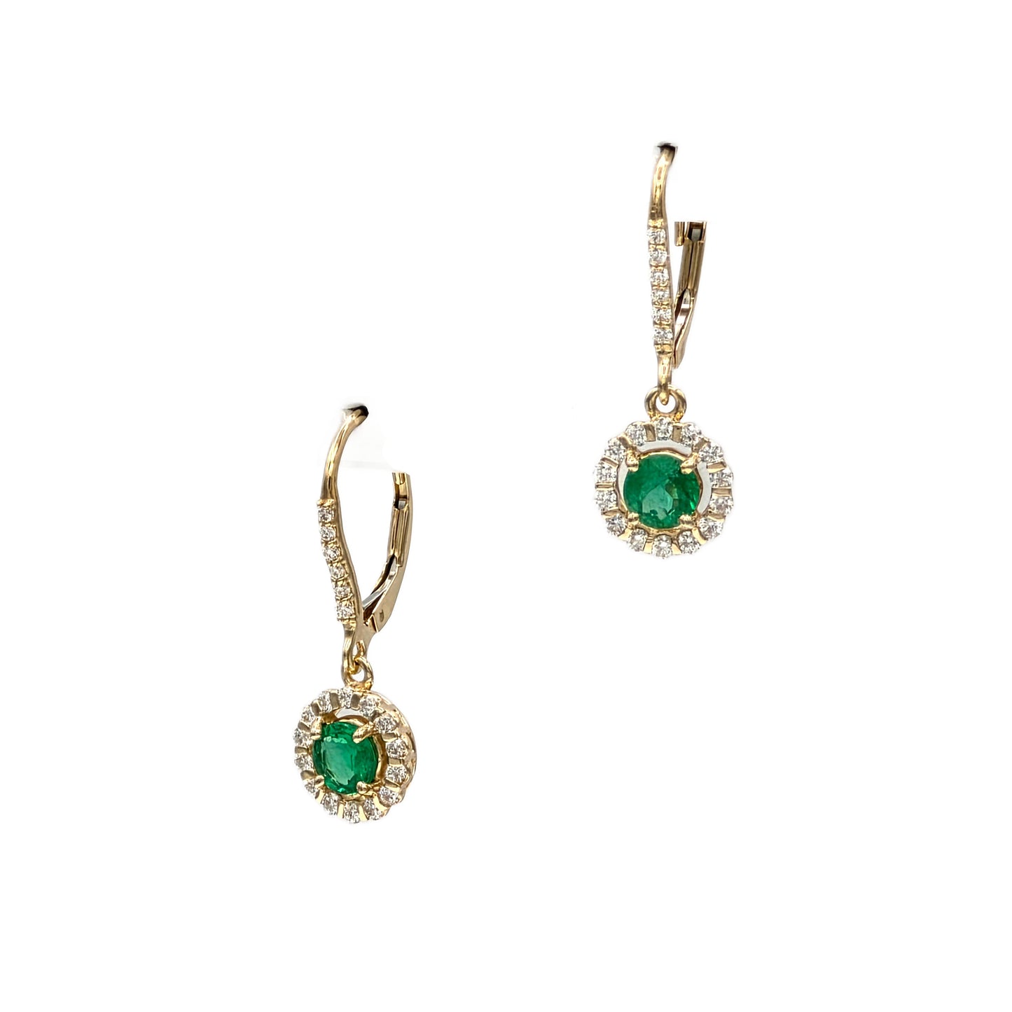 Emerald and Diamond Earrings in 14K Yellow Gold