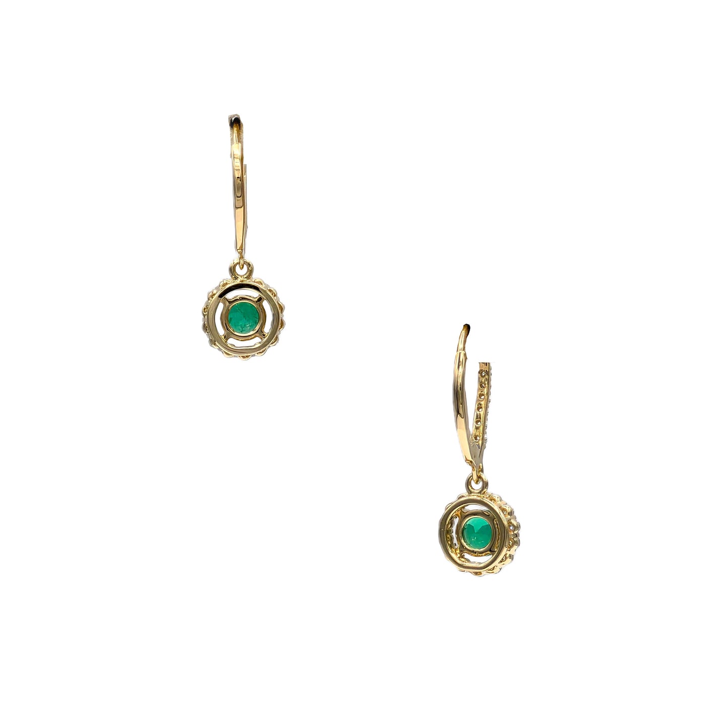 Emerald and Diamond Earrings in 14K Yellow Gold