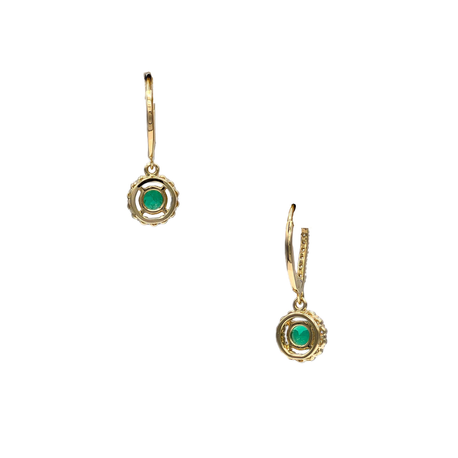 Emerald and Diamond Earrings in 14K Yellow Gold
