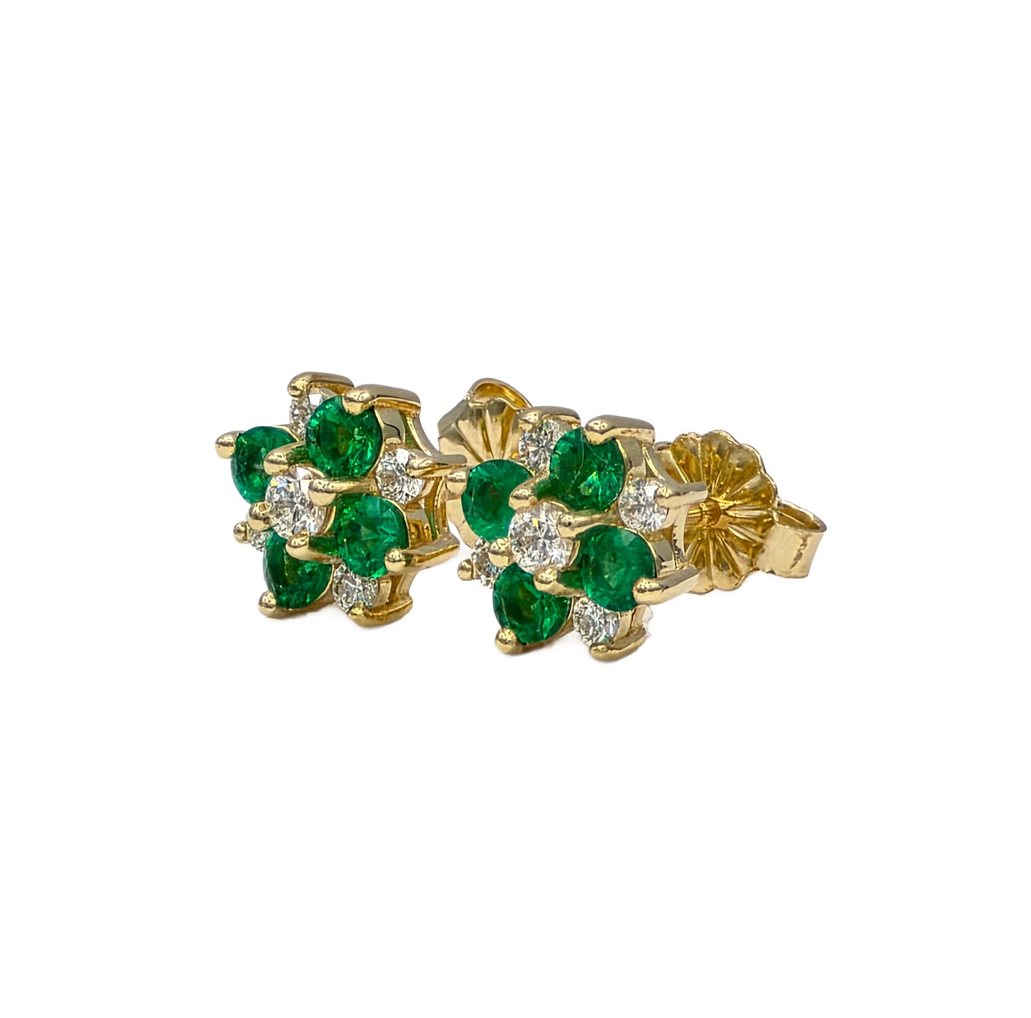 14K Emerald and Diamond Cluster Earrings