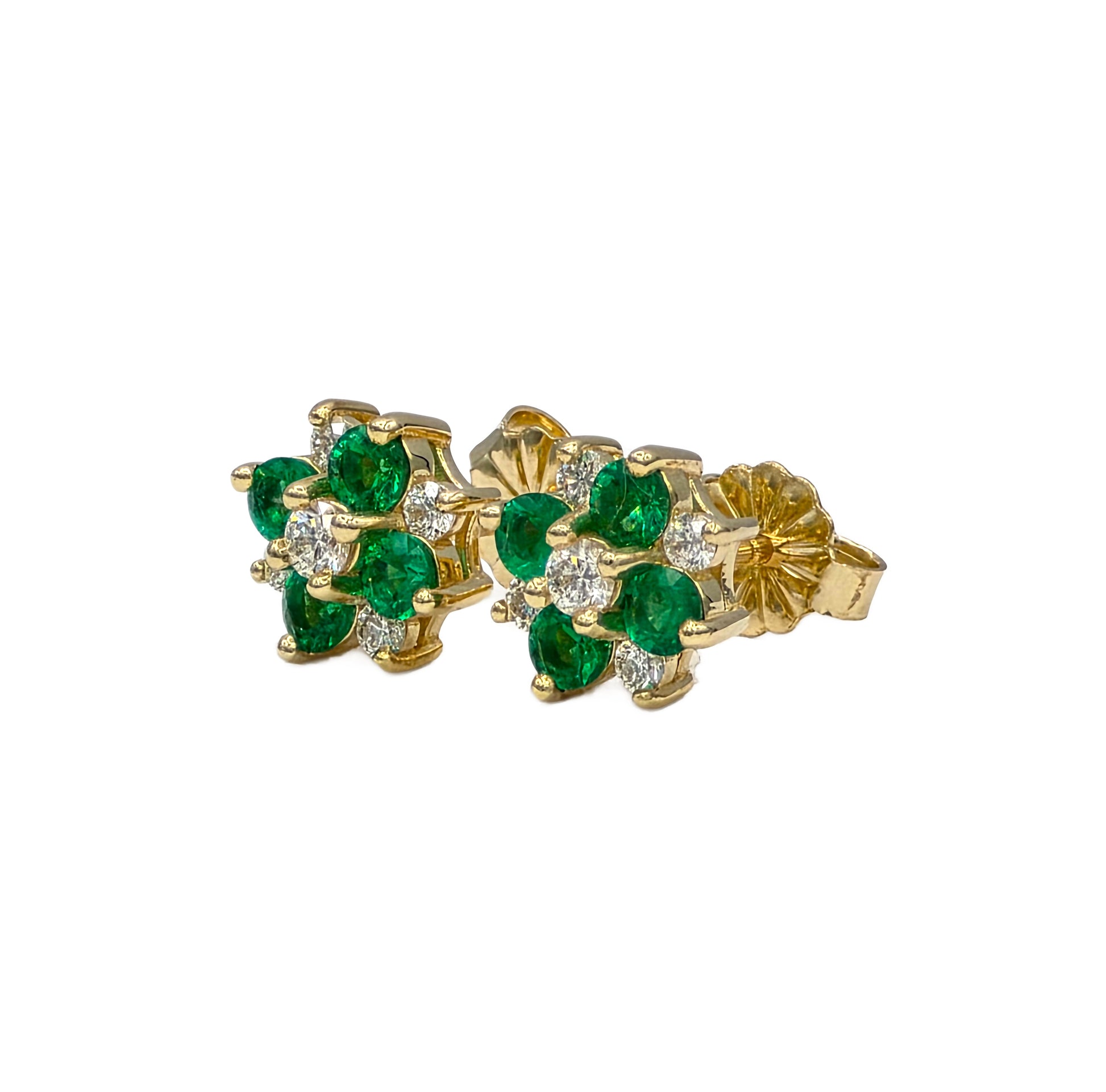 14K Emerald and Diamond Cluster Earrings
