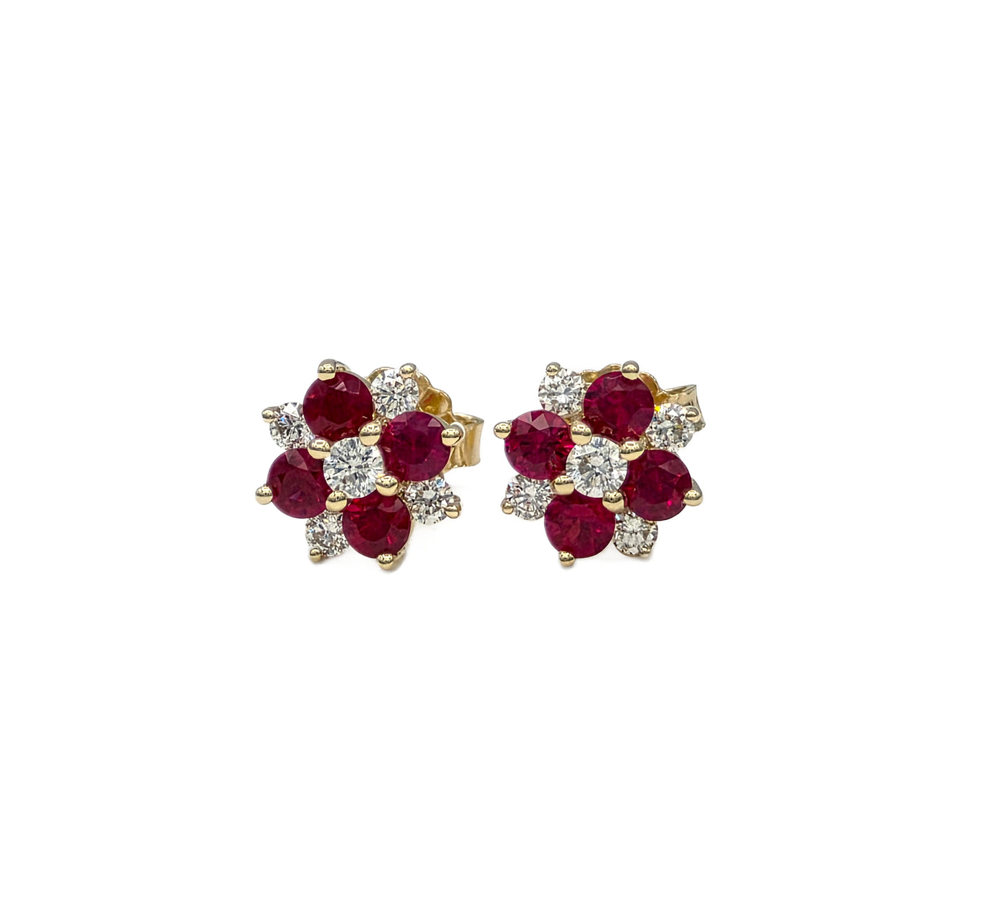 14K Ruby and Diamond Cluster Earrings