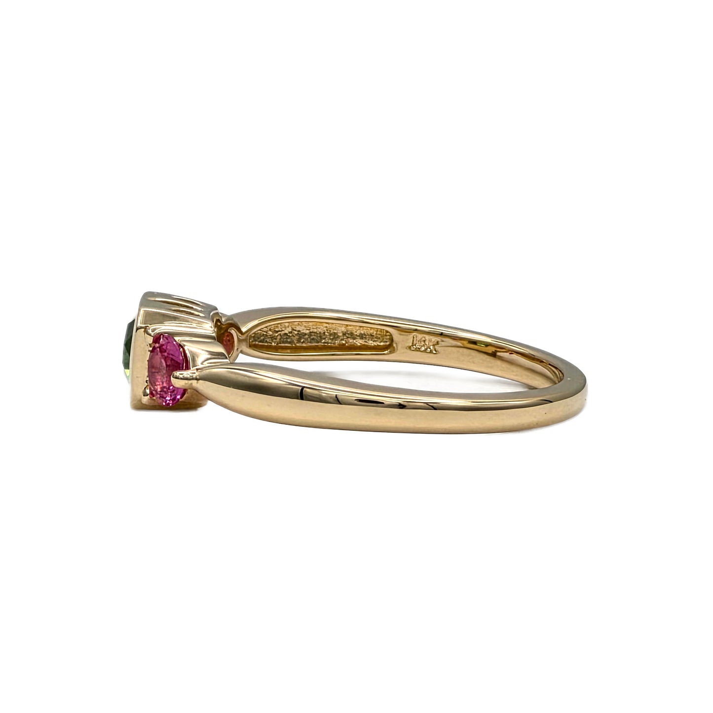 Tsavorite Garnet and Pink Sapphire Ring in 14K Yellow Gold