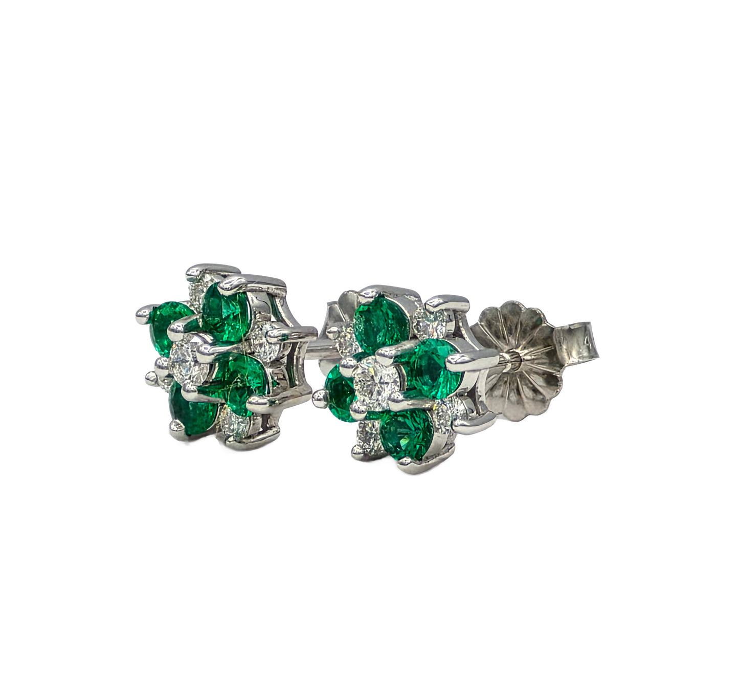 14K Emerald and Diamond Cluster Earrings