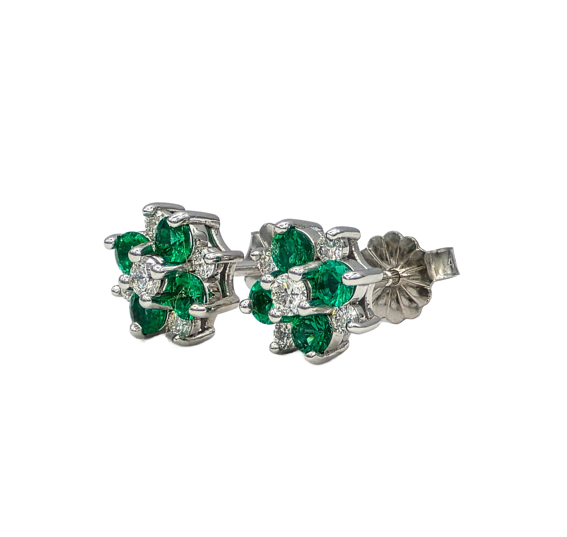 14K Emerald and Diamond Cluster Earrings