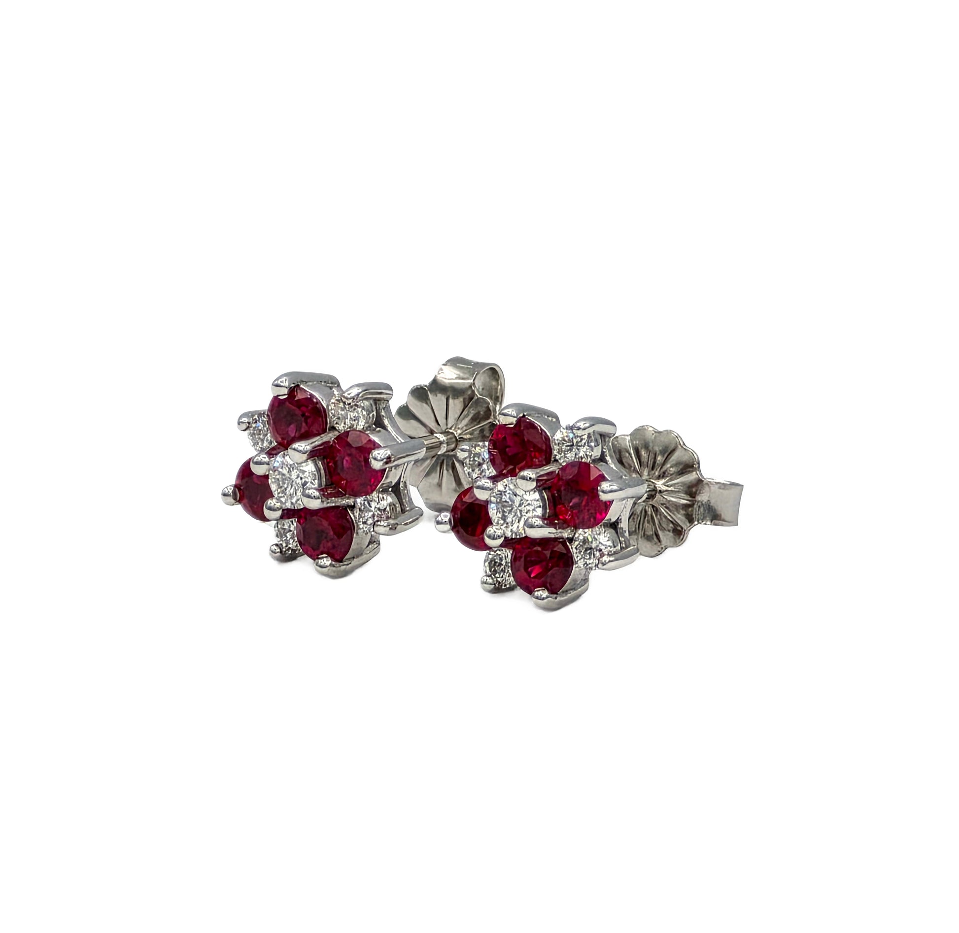 14K Ruby and Diamond Cluster Earrings