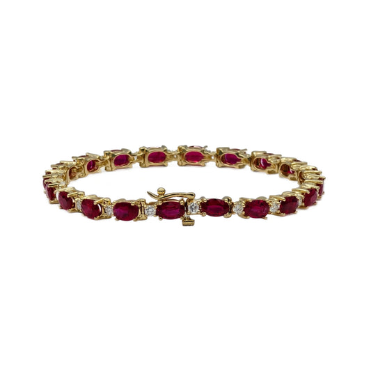 9.11 Carat total weight ruby and diamond bracelet in 14K yellow gold