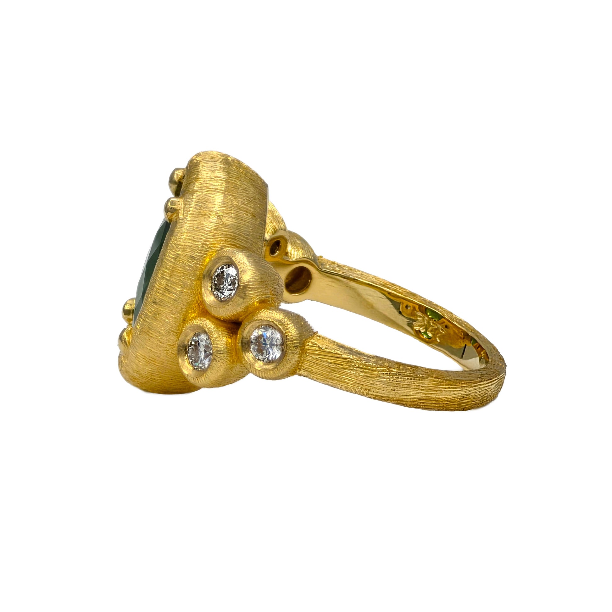 4.12 Carat Green Tourmaline and 0.46 Carat Diamond Ring in 22K Gold