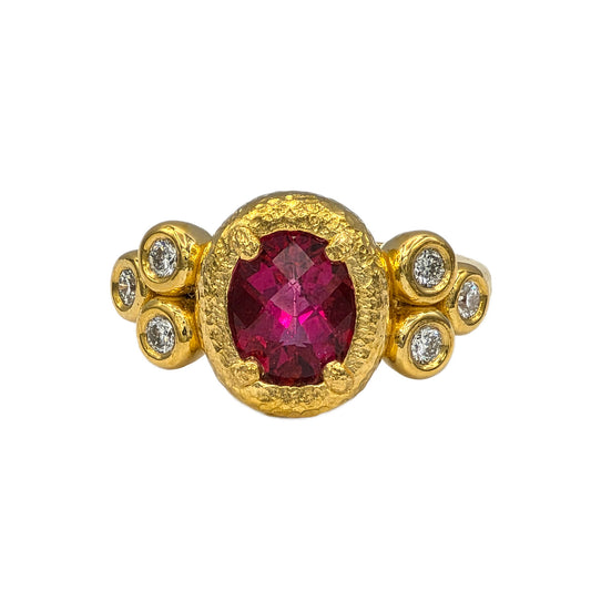 Rubellite Tourmaline and Diamond Ring in 22K yellow gold