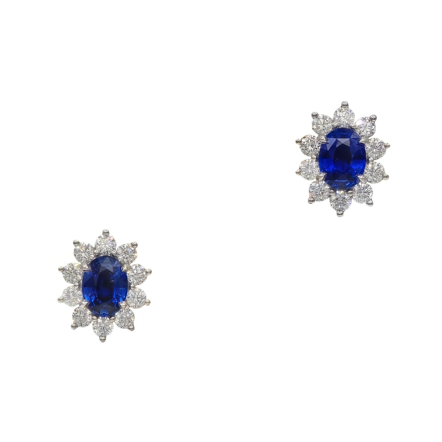 Oval blue sapphire and diamond stud earrings