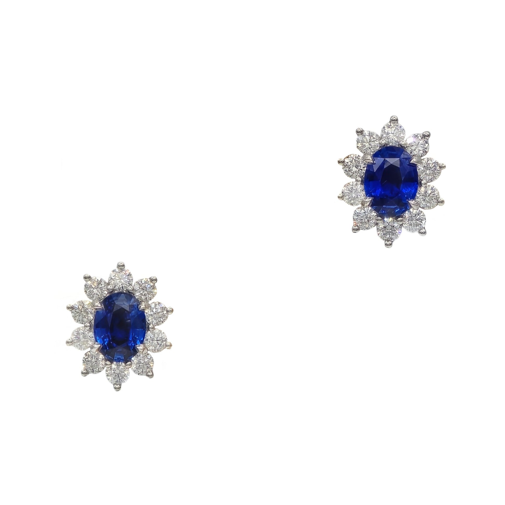 Oval blue sapphire and diamond stud earrings