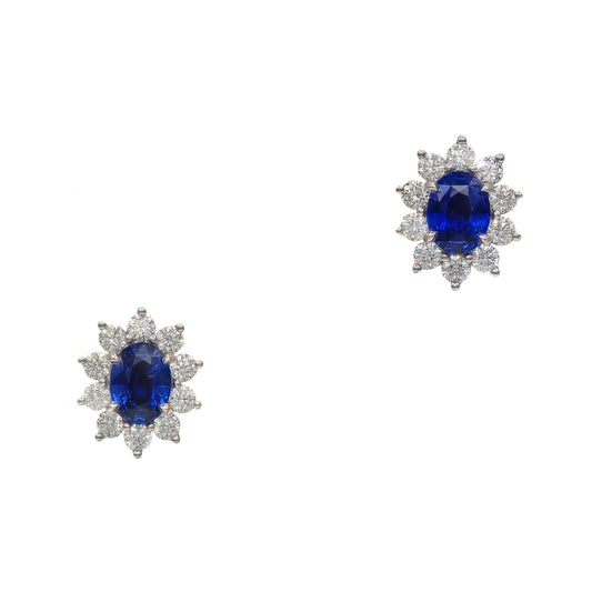 Oval blue sapphire and diamond stud earrings